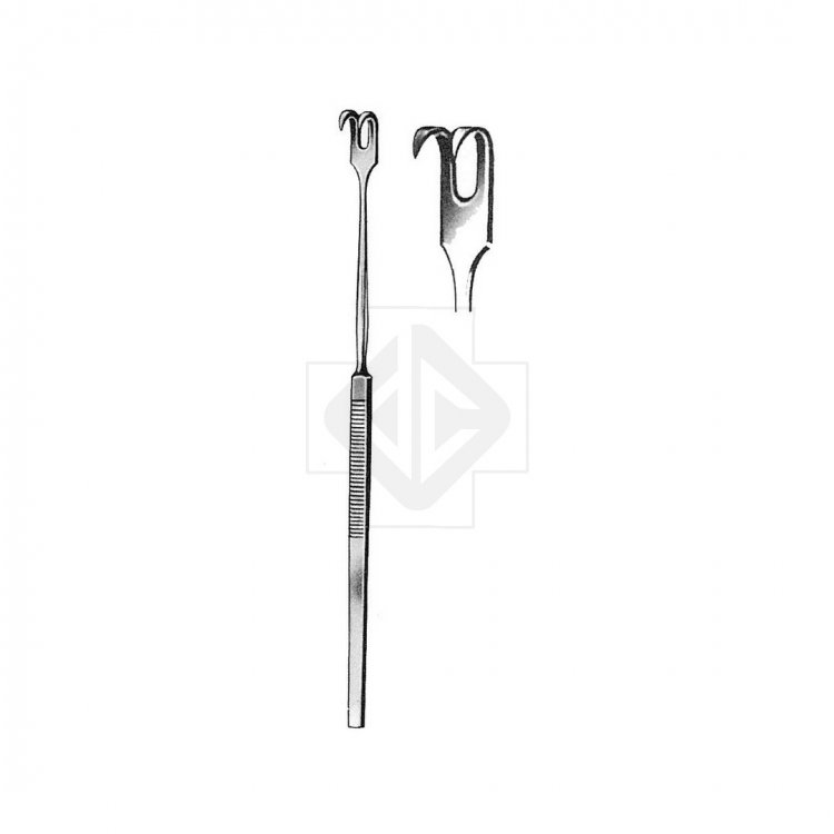 Retractor with 2 prongs, 15cm
