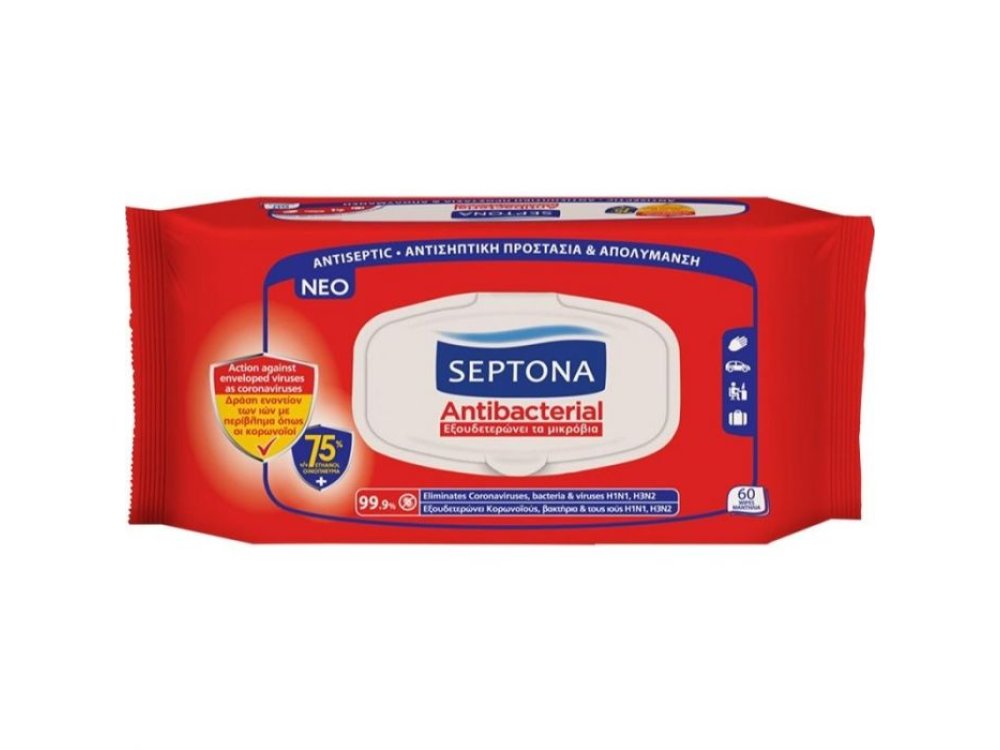 Septona antibacterial hand wipes (60 pcs)