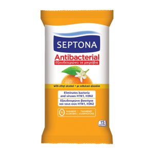 Septona Αντιβακτηριακά μαντηλάκια χεριών με 75% οινόπνευμα (15 τμχ)